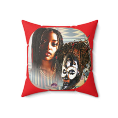 Square Pillow African Themed Mask and Young Lady Ethnic Design