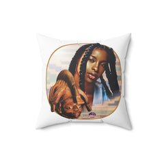 Square Pillow - African Themed Mask and Young Lady Ethnic Design