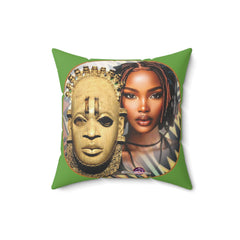 African-Inspired Mask and Young Woman Ethnic Design Cushion.