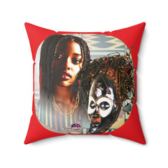 Square Pillow African Themed Mask and Young Lady Ethnic Design