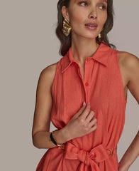 Macy's Donna Karan New York, Women's Belted Sleeveless Shirtdress