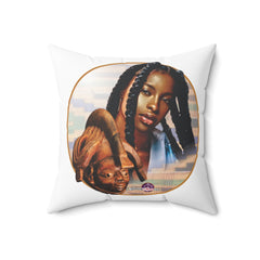 Square Pillow - African Themed Mask and Young Lady Ethnic Design