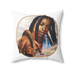 Square Pillow - African Themed Mask and Young Lady Ethnic Design