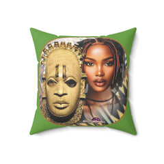 African-Inspired Mask and Young Woman Ethnic Design Cushion.