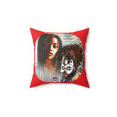 Square Pillow African Themed Mask and Young Lady Ethnic Design
