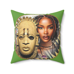 African-Inspired Mask and Young Woman Ethnic Design Cushion.