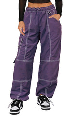 DISCIPBUSH Cargo Pants Women Baggy - Stitch Parachute Pants for Women Y2K Pants Baggy Pants Women Cargo Pants for Girls Purple M