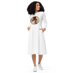 African Mask-Themed All-Over Print Long Sleeve Midi Dress