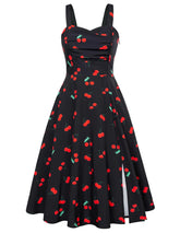 2025 Cherry Black Vintage Tea Sundress with Pockets