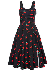 2025 Cherry Black Vintage Tea Sundress with Pockets