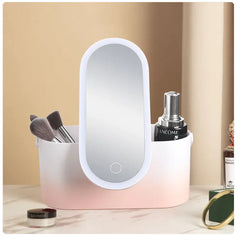 Travel Portable Makeup Organizer with LED Light Mirror