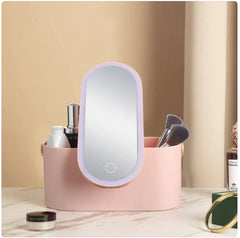 Travel Portable Makeup Organizer with LED Light Mirror