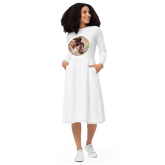African Mask-Themed All-Over Print Long Sleeve Midi Dress