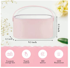 Travel Portable Makeup Organizer with LED Light Mirror