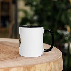 African Mask Themed White Ceramic Mug with Color Inside