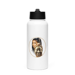 African Mask Themed Stainless Steel Water Bottle with a Straw Lid