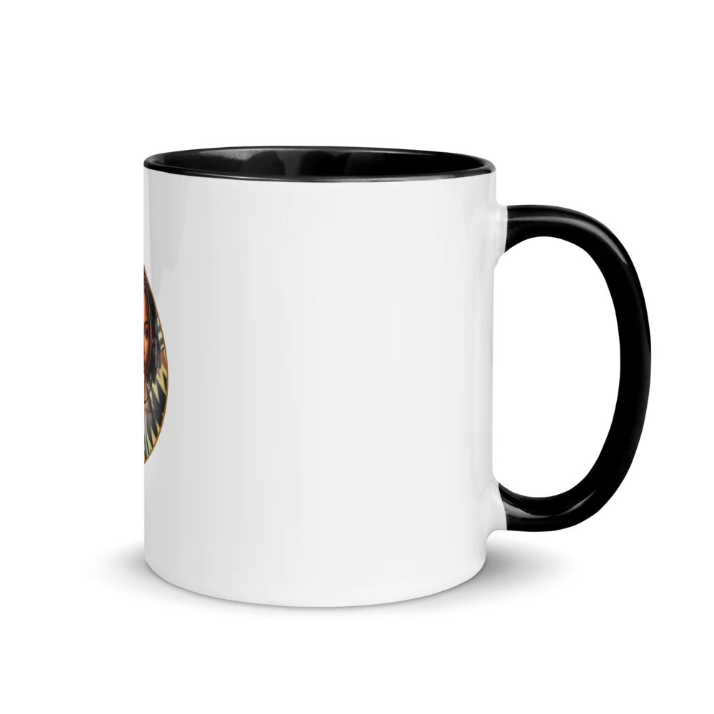 African Mask Themed White Ceramic Mug with Color Inside