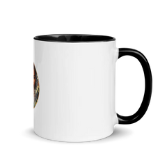 African Mask Themed White Ceramic Mug with Color Inside