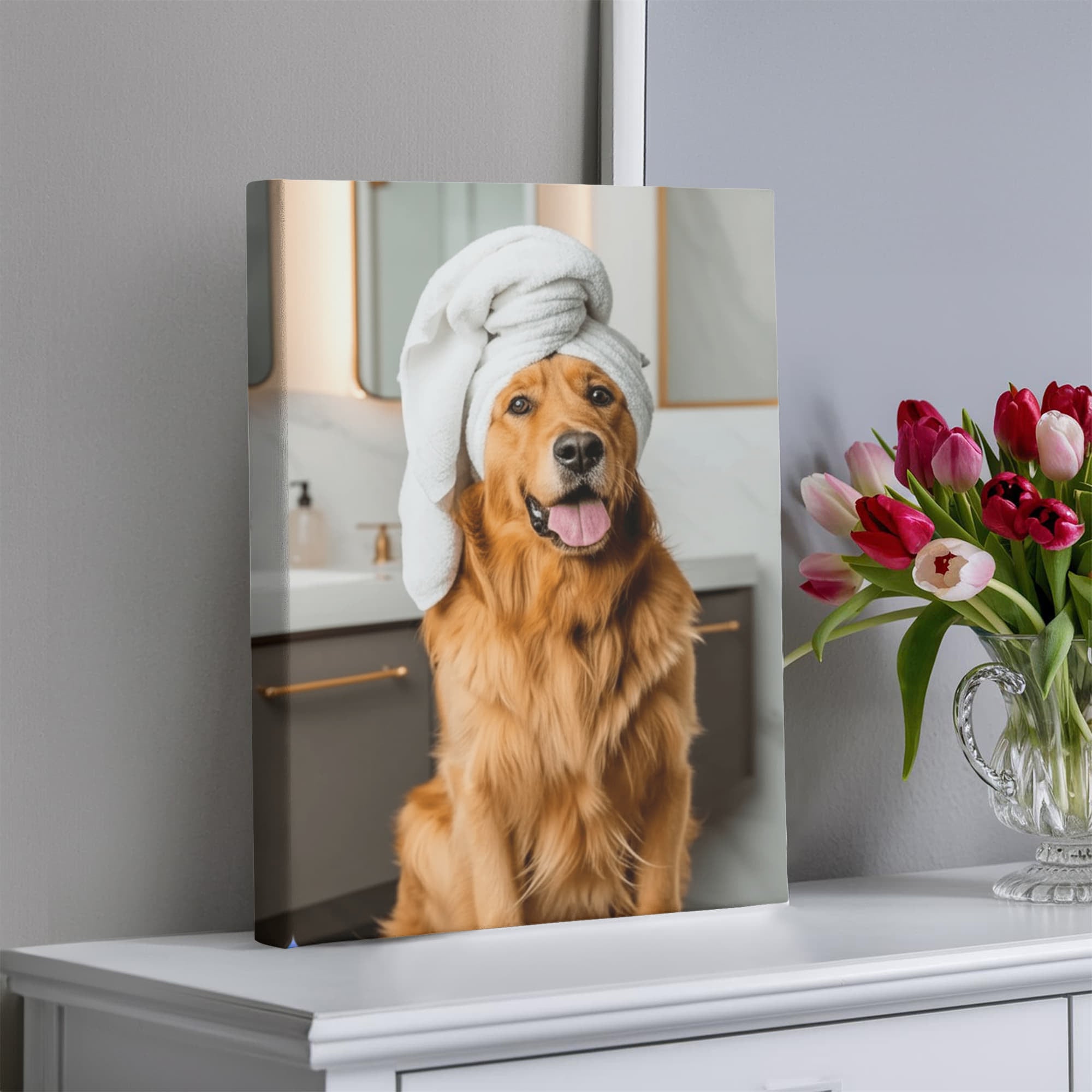 Luxury Dog Portrait: Pampered Pooch's Spa Day in Style