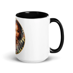 African Mask Themed White Ceramic Mug with Color Inside