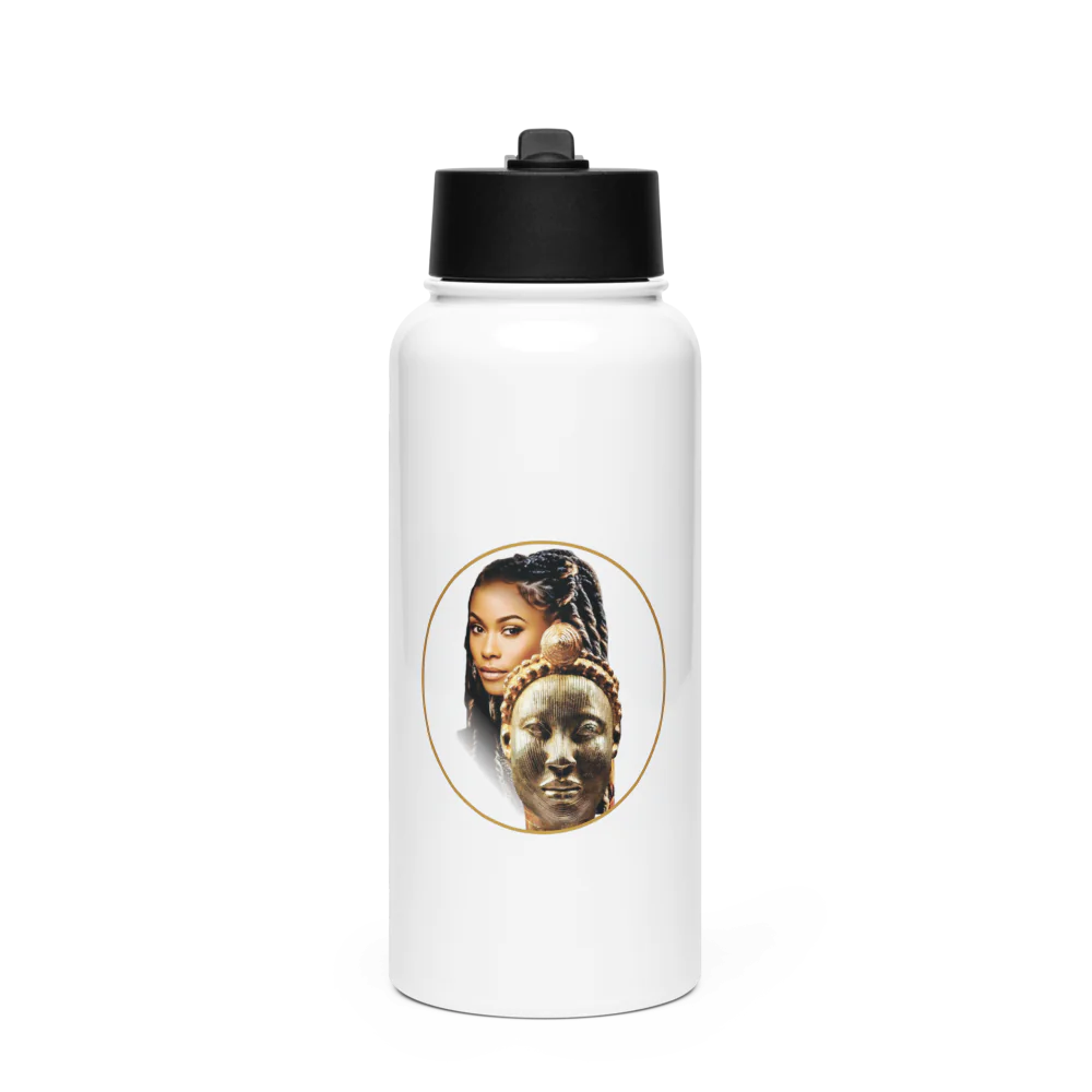 African Mask Themed Stainless Steel Water Bottle with a Straw Lid